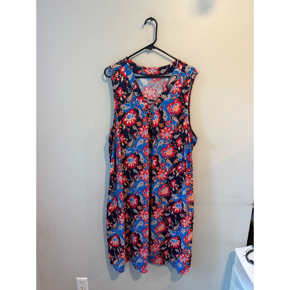 Denim & Co Beach Floral Paisley Swim Cover Up Dress Blue Red Plus Size 3X‎ 701